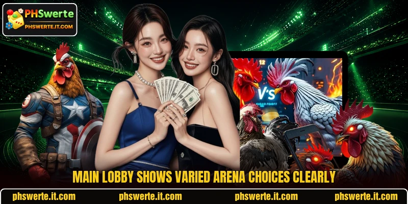 Main lobby shows varied arena choices clearly Main lobby shows varied arena choices clearly