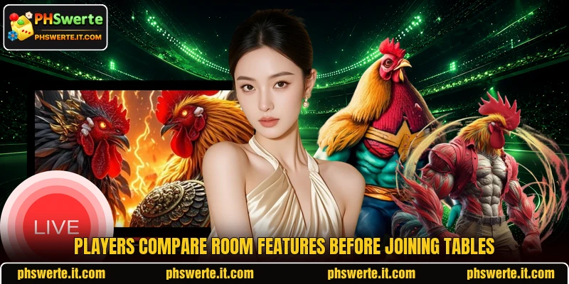 Players compare room features before joining tables Players compare room features before joining tables