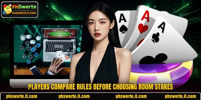 Players compare rules before choosing room stakes Players compare rules before choosing room stakes